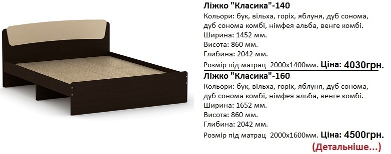 Ліжко "Класика"-140, "Класика"-160, кровать Классика-160 Компанит цена, кровать Классика-160 Компанит Киев,